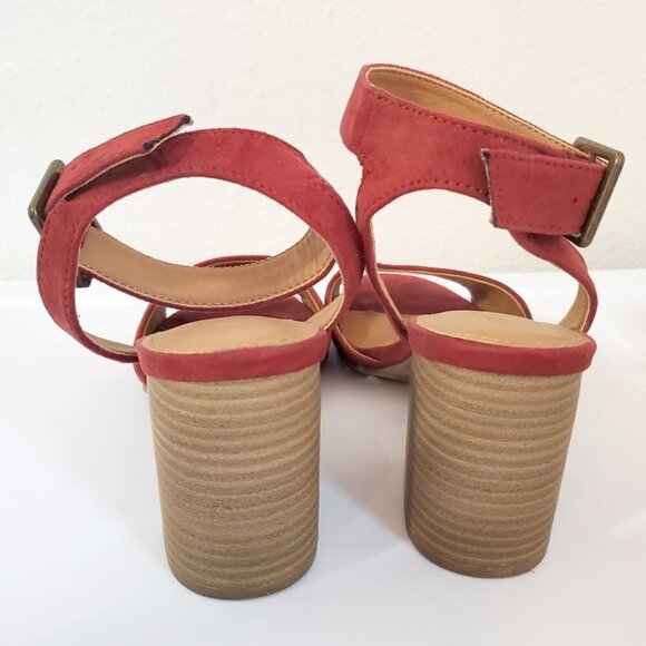 Universal Thread Megan Stacked Chunky Heel Ankle Strap Sandal Red Suede Shoes - Picture 10 of 14